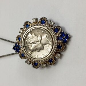 Coin Necklace 925 18" Chain Nickel Coin Lady Pendant Sterling Siver Chain